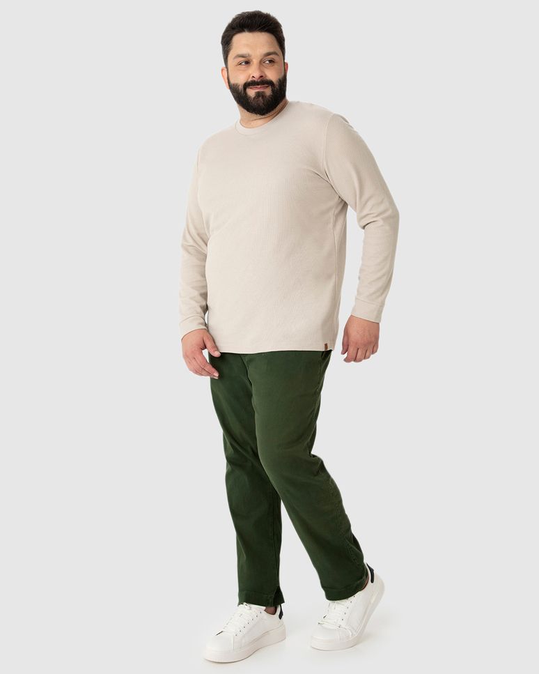 Camiseta Básica Masculina Plus Size Manga Longa Em Malha Texturizada