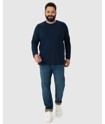 Camiseta Básica Masculina Plus Size Manga Longa Em Malha Texturizada