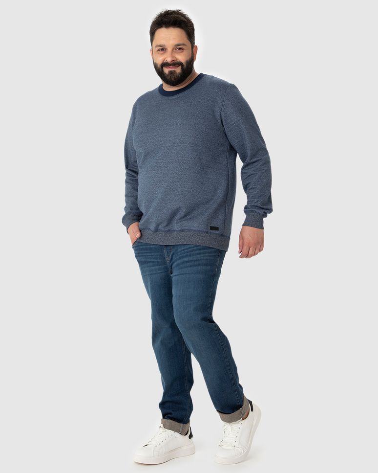 Blusão Masculino Plus Size Gola Redonda Em Moletom Rajado Flanelado
