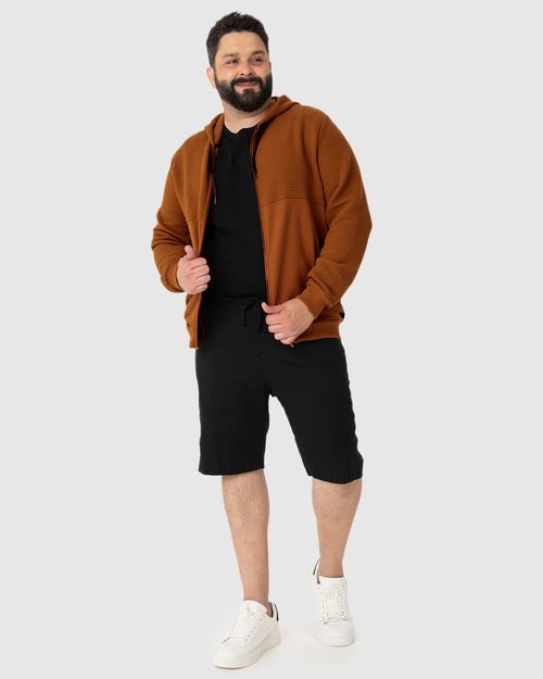 Jaqueta Masculina Plus Size Recorte Frontal Em Moletom Flanelado