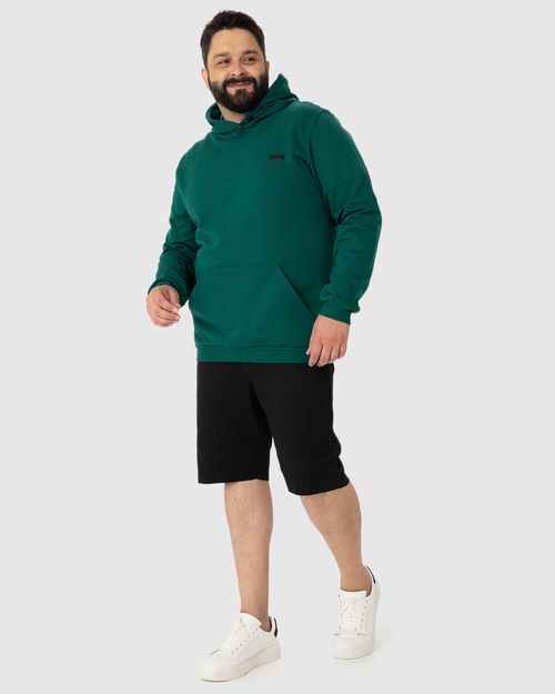 Blusão Masculino Plus Size Capuz E Bolso Canguru Em Moletom Flanelado