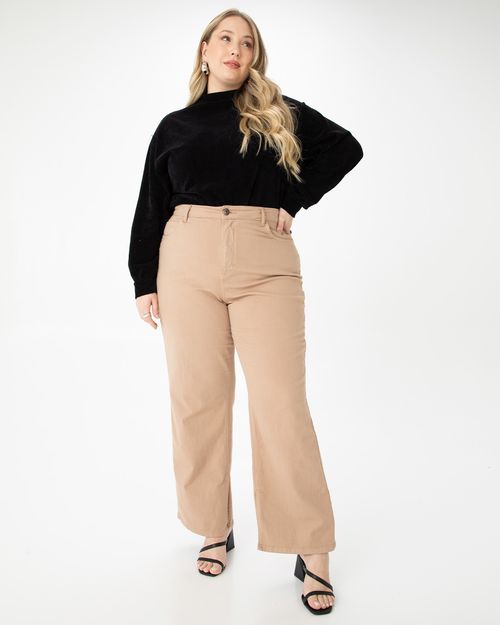 Calça Feminina Plus Size Straight Cropped Em Sarja Com Elastano Eco