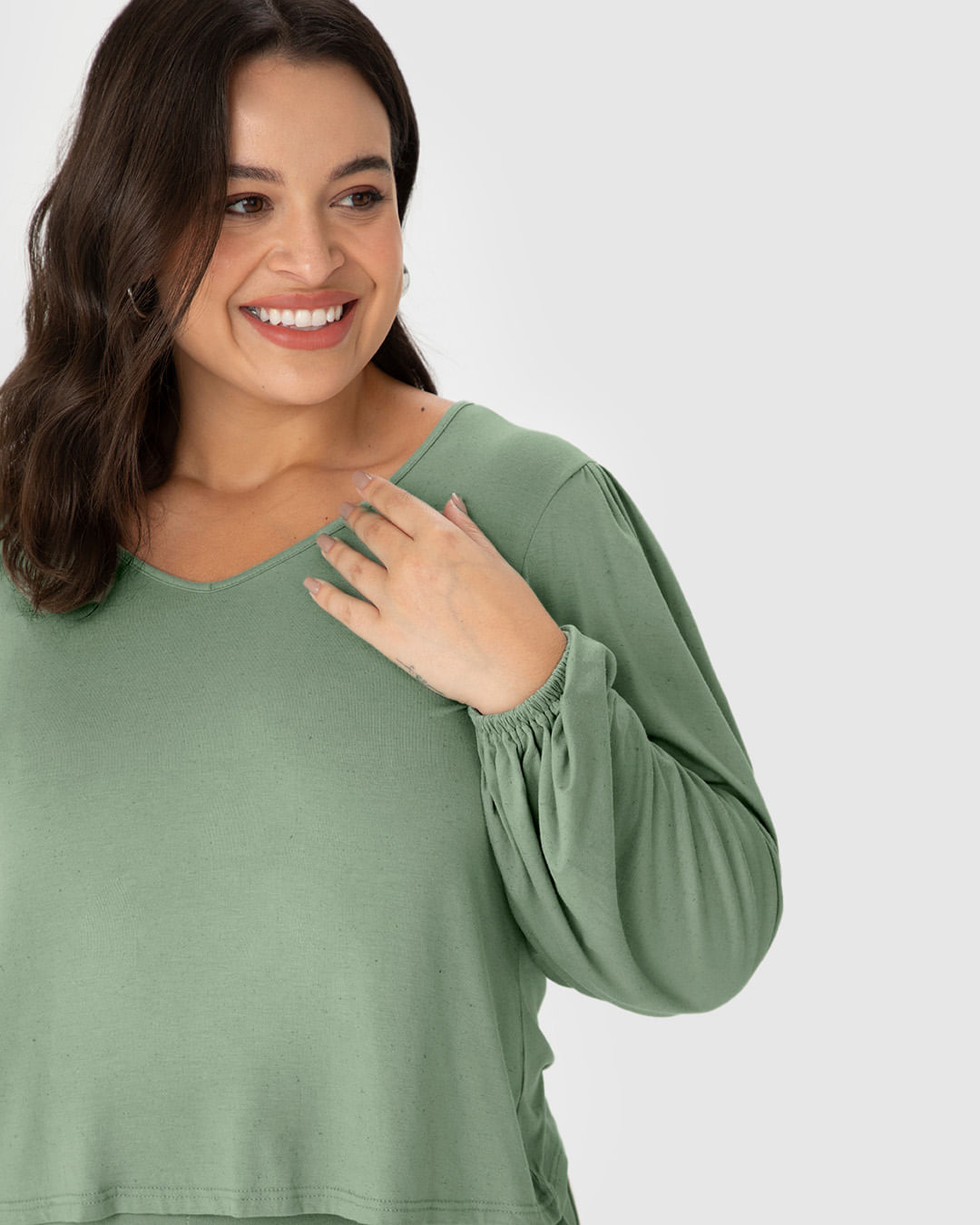 Blusa Cropped Feminina Plus Size Manga Longa Em Malha Viscolinho VERDE ...