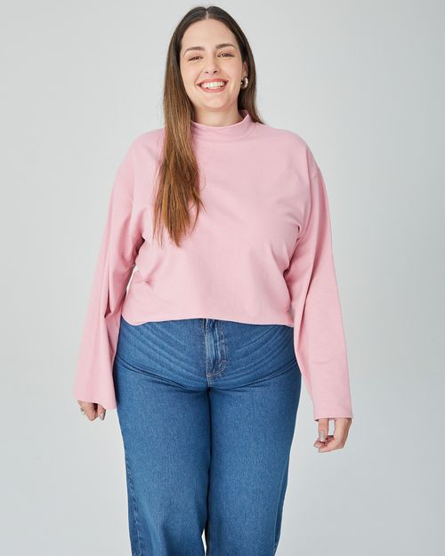 Blusa Ampla Feminina Plus Size Em Moletinho Stretch Linho