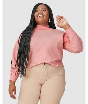 Blusão Amplo Feminino Plus Size Gola Alta Em Moletom Sarjado