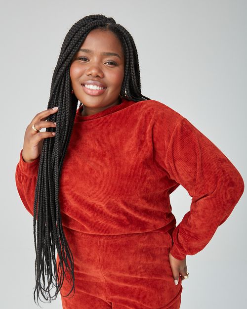 Blusão Amplo Feminino Plus Size Gola Alta Em Malha Plush Cotelê