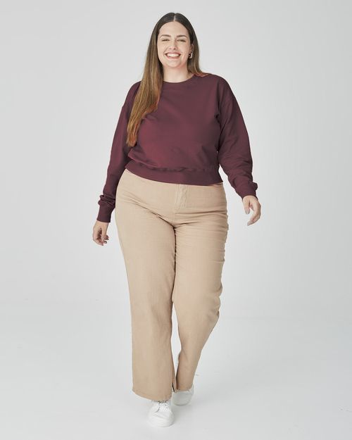 Blusão Cropped Feminino Plus Size Em Moletom Stretch Flanelado