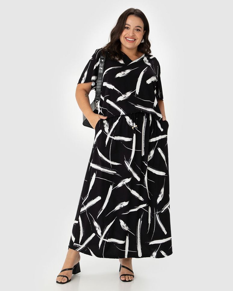 Saia Midi Feminina Plus Size Estampada Em Viscose