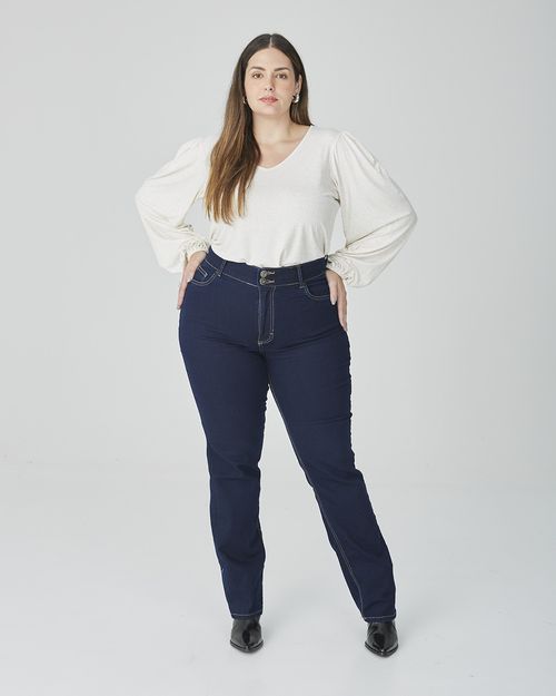 Calça Feminina Plus Size Reta Cintura Média Em Flex Jeans