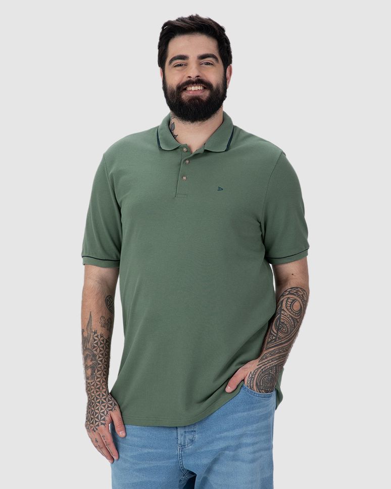 Camisa Polo Masculina Plus Size Bordado Frontal Em Piquet Premium