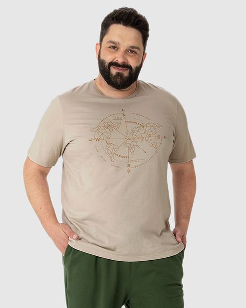Camiseta Masculina Plus Size Estampa Frontal Em Algodão