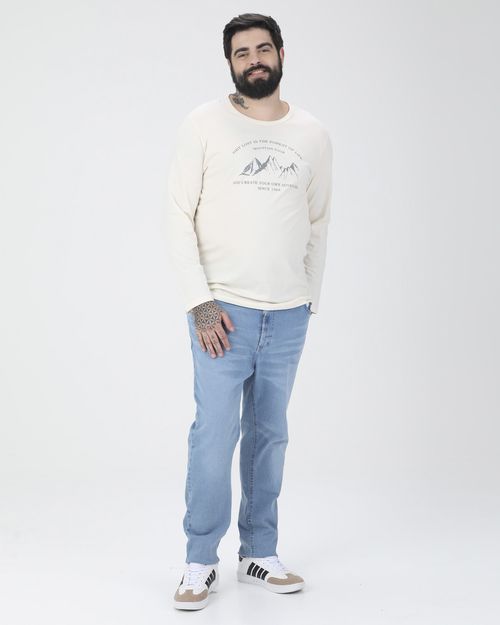 Camiseta Masculina Plus Size Estampa Frontal Manga Longa Em Algodão