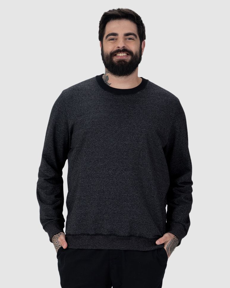 Blusão Masculino Plus Size Gola Redonda Em Moletom Rajado Flanelado