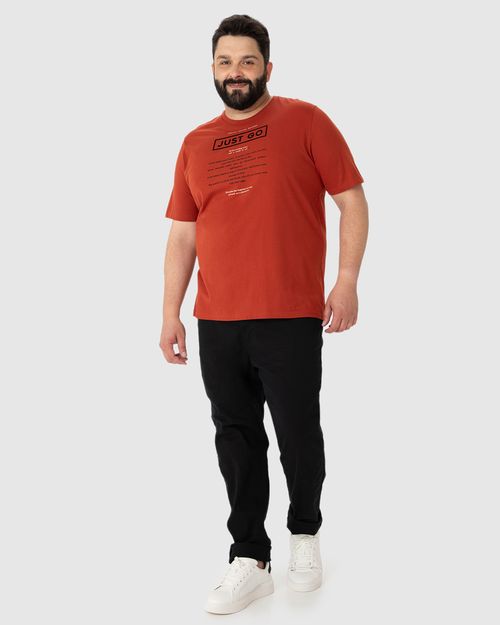Camiseta Masculina Plus Size Just Go Manga Curta Em Algodão