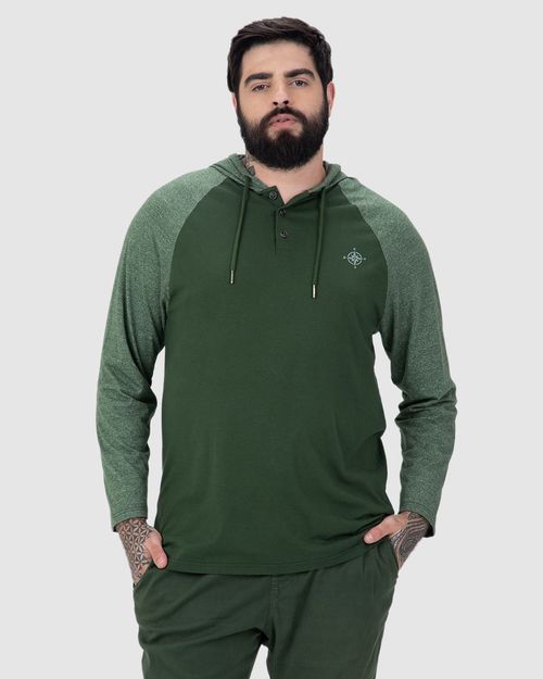 Camiseta Masculina Plus Size Com Capuz Em Malha Moulinê