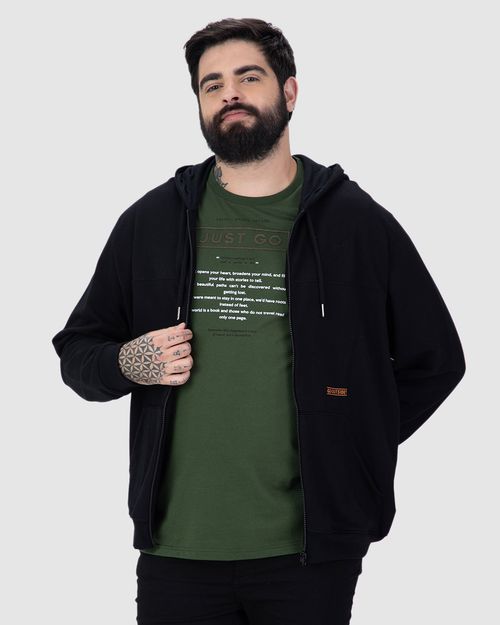 Jaqueta Masculina Plus Size Bolso Canguru Em Moletom Flanelado