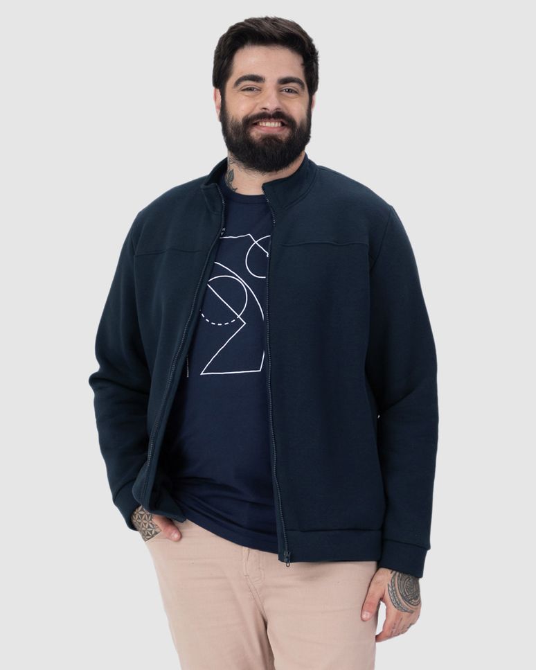 Jaqueta Masculina Plus Size Gola Alta Em Moletom Premium