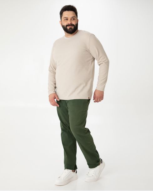 Calça Masculina Plus Size Chino Em Sarja Com Elastano