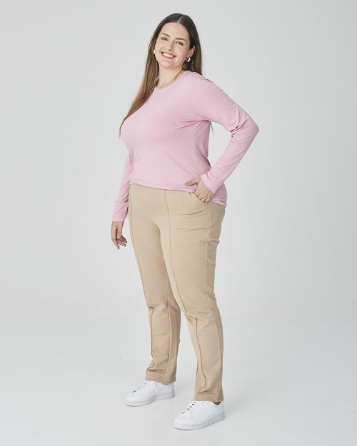 Blusa Básica Feminina Plus Size Manga Longa Em Viscose Botonê Stretch