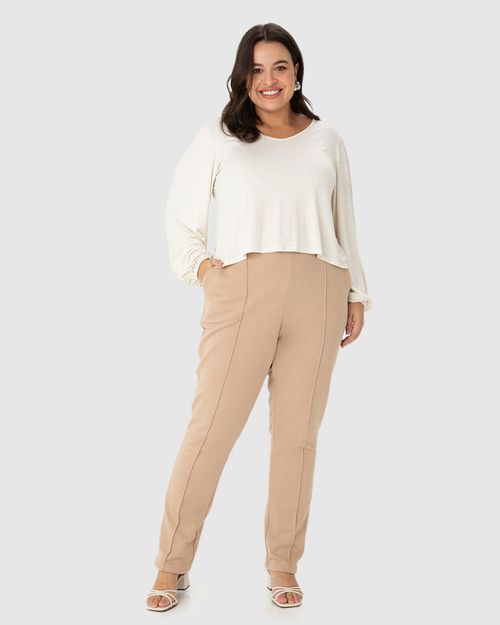 Blusa Cropped Feminina Plus Size Manga Longa Em Malha Viscolinho Stretch