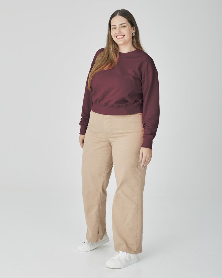 Blusão Cropped Feminino Plus Size Em Moletom Stretch Flanelado
