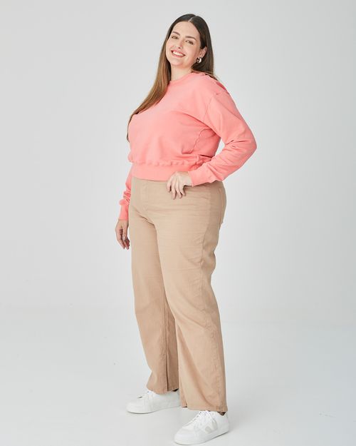 Blusão Cropped Feminino Plus Size Em Moletom Stretch Flanelado