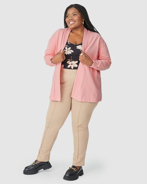 Casaco Feminino Plus Size Alongado Em Moletom Stretch Flanelado