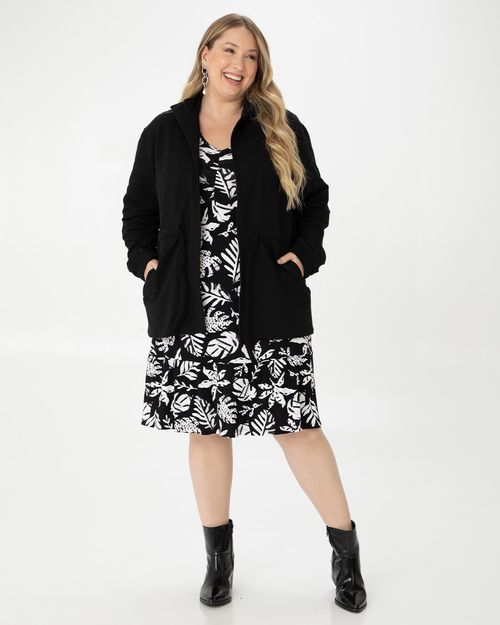 Jaqueta Feminina Plus Size Parka Em Moletom Stretch Flanelado