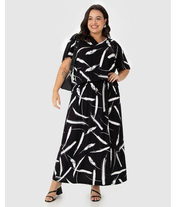 Saia Midi Feminina Plus Size Estampada Em Viscose