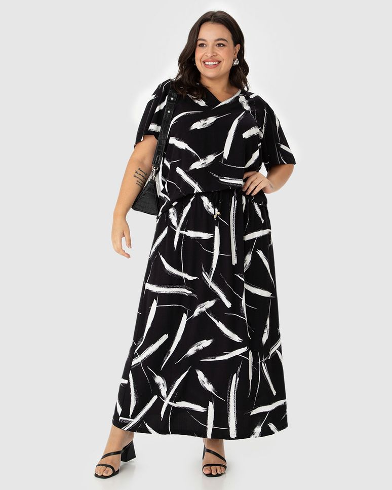 Saia Midi Feminina Plus Size Estampada Em Viscose