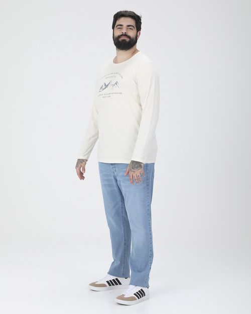 Camiseta Masculina Plus Size Estampa Frontal Manga Longa Em Algodão