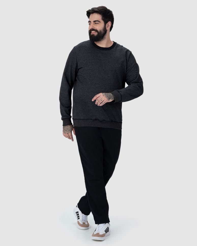 Blusão Masculino Plus Size Gola Redonda Em Moletom Rajado Flanelado