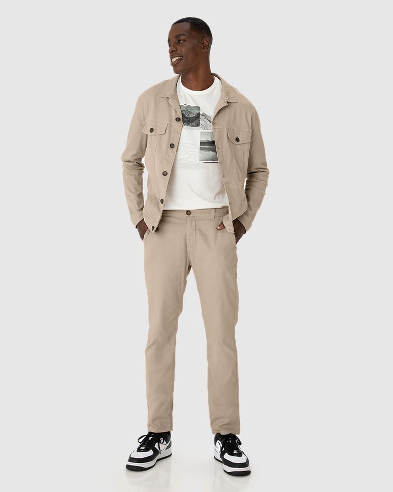 Calça Masculina Chino Em Sarja Com Elastano