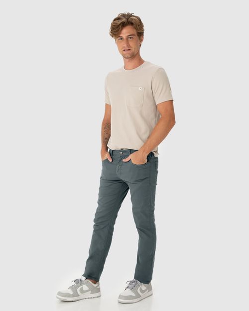 Calça Masculina Slim Cintura Média Em Sarja Com Elastano