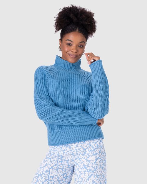 Suéter Cropped Feminino Gola Alta Em Tricô