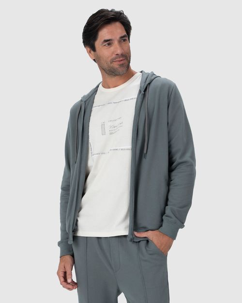 Jaqueta Masculina Com Capuz Em Moletom Sarjado