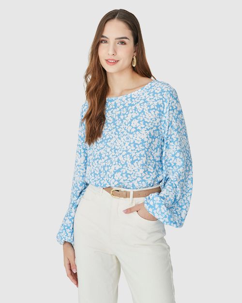 Blusa Feminina Floral Manga Longa Em Viscose Texturizada