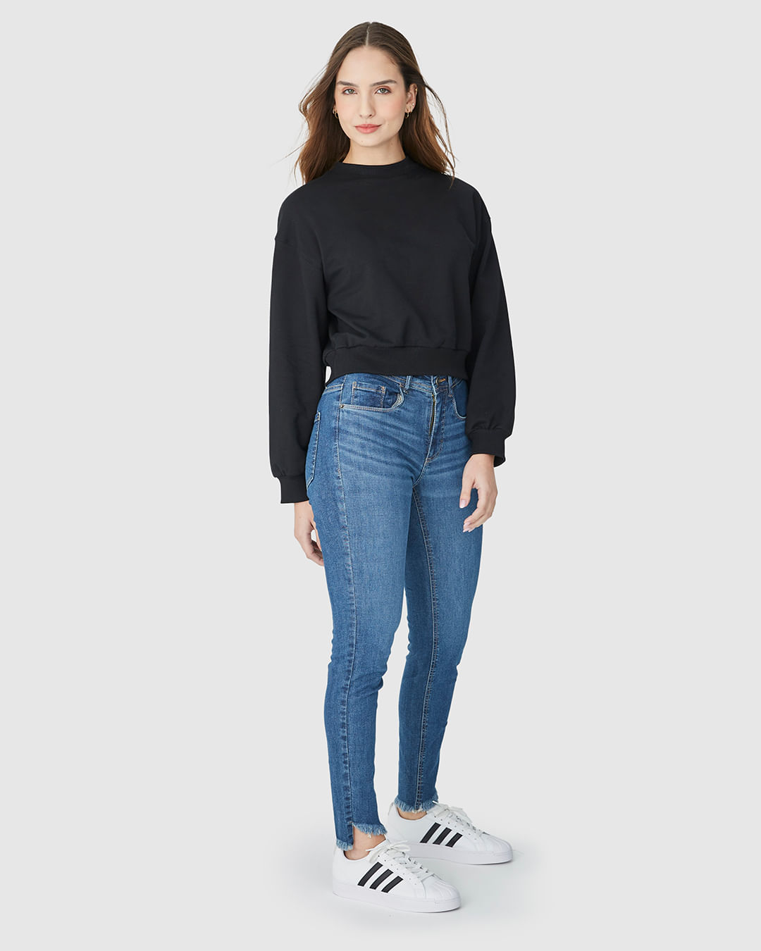 Calça Jeans Skinny Feminina Cintura Média Com Lycra E Puídos