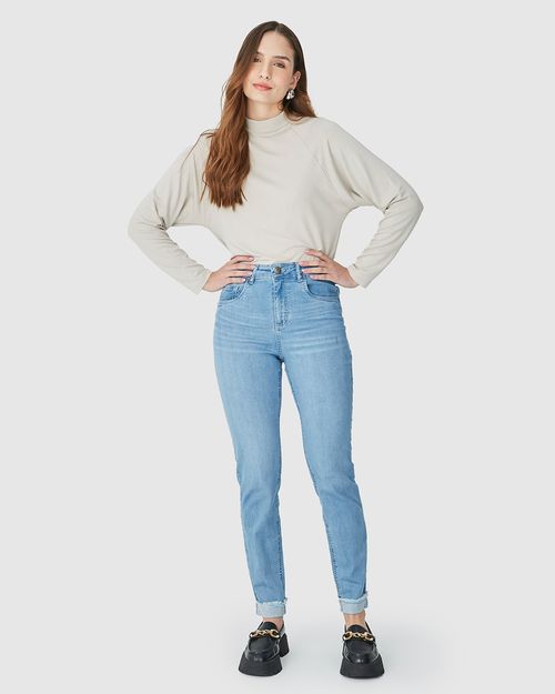 Calça Feminina Push Up Barra Dobrada Em Flex Jeans