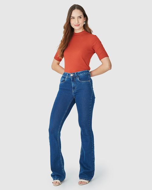 Calça Flare Feminina Cintura Média Em Flex Jeans