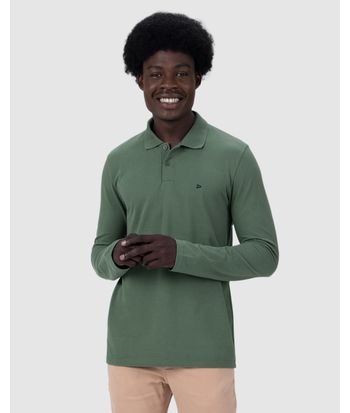 Camisa Polo Masculina Manga Longa Em Piquet Premium