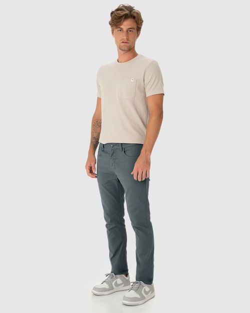 Calça Masculina Slim Cintura Média Em Sarja Com Elastano
