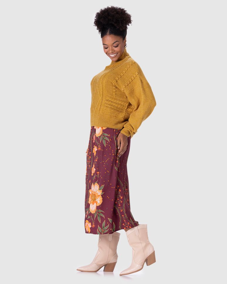 Suéter Feminino Texturizado Gola Alta Em Tricô