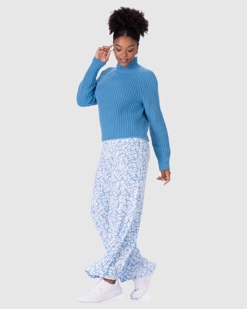 Suéter Cropped Feminino Gola Alta Em Tricô
