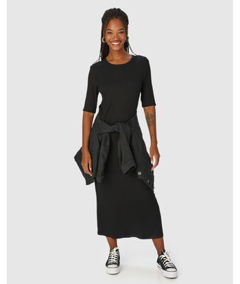 Vestido Midi Básico Feminino Em Malha Canelada De Viscose