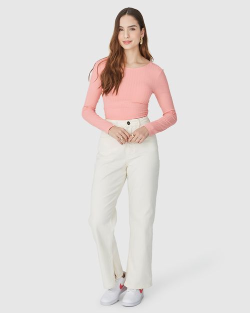 Blusa Feminina Recorte Franzido Lateral Em Malha Canelada De Viscose
