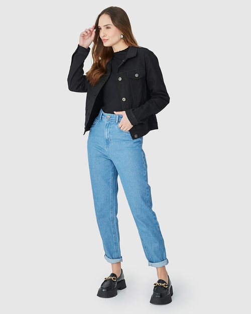 Calça Feminina Mom Cintura Alta Em Jeans 100% Algodão