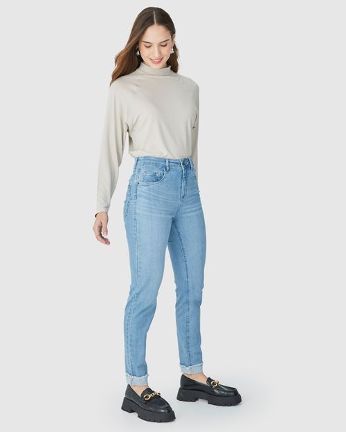 Calça Feminina Push Up Barra Dobrada Em Flex Jeans