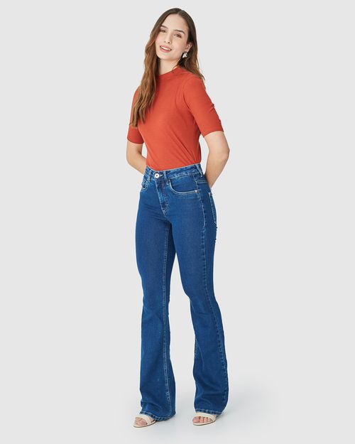 Calça Flare Feminina Cintura Média Em Flex Jeans