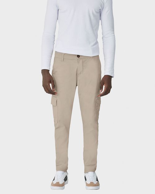 Calça Masculina Chino Cargo Em Sarja Com Elastano